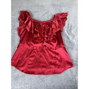 Babe Women’s Shirt Red Size Large Off Shoulder Ruffle Romper Play Suite Dust